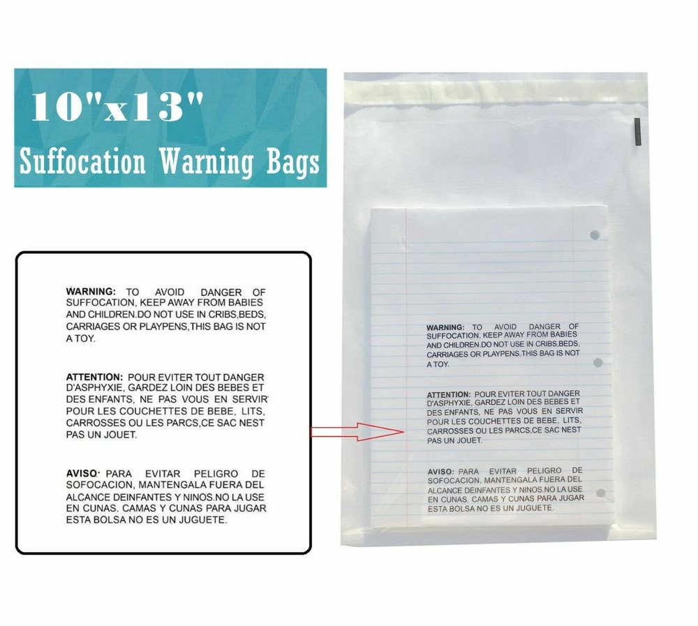 500 10×13 Self Seal Suffocation Warning Clear Poly Bags 1.5 mil -ST ShipMailers