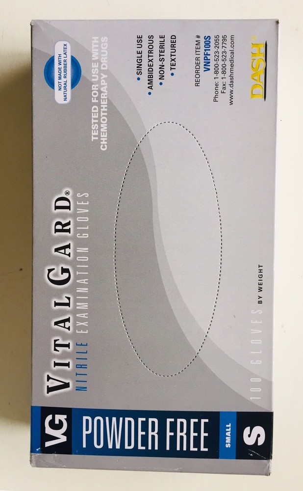 Vital Gard Nitrile Gloves SIZE S /Small ONE BOX OF 100 Gloves