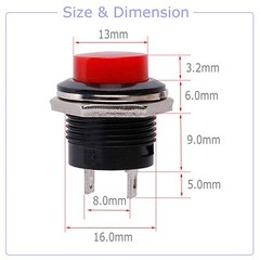 10 PCS 16mm Push Button Switch Non-Lock Momentary Open Round 2 Pins Metal
