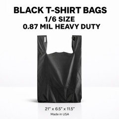 Bags 1/6 21 x 6.5 x 11.5 Heavy Duty .87 Mil BLACK T-Shirt Plastic Grocery Bags