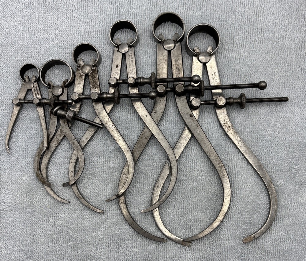 L.S. Starrett, Lot of 6, Machinist, Outside Calipers, 5 Starrett, 1 Unknown, Vtg