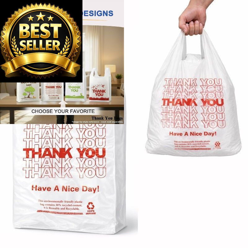 YoYoRain White Thank you T shirt bag, Grocery shopping bag Large,