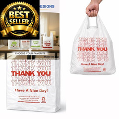 YoYoRain White Thank you T shirt bag, Grocery shopping bag Large,
