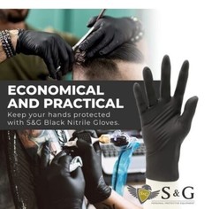 S&G Black Nitrile Gloves Latex Powder Free 3 Mil 1000pcs XS/S/M/L/XL