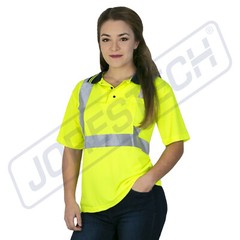 Printed Hi-Vis Lime Safety Workwear Short Sleeve Polo Shirt Top Reflective Tape