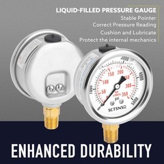 HeavyDuty Pressure Gauge 5000 PSI Glycerin Liquid Filled 1/4 NPT Stainless Stee