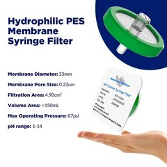 100pcs Lab PES STERILE Syringe Filter 33mm Diameter 0.22μm Pore Size Hydrophilic