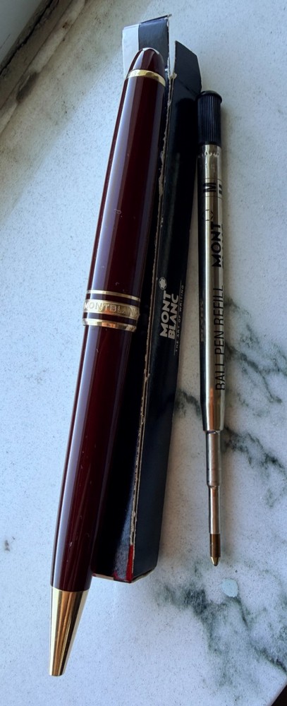 Mont Blanc Burgundy Ballpoint Pen Gold Tone Trim with Clip “engraved name”
