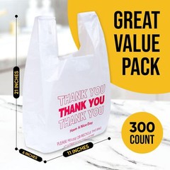Bolsas de agradecimiento con asa para camisetas, 300 unidades 11″x 6″x 21″