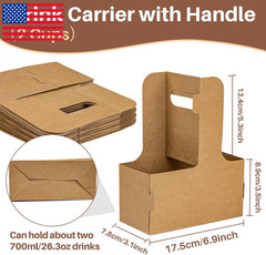 MAQIHAN 2 Cup Drink Carrier with Handle – 12Pcs Disposable Paper Cardboard Coffe