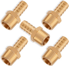 5pcs Brass Hose Barb Fittings 1/2 Inch to 1/2 Inch NPT Male Thread Adapter Conne