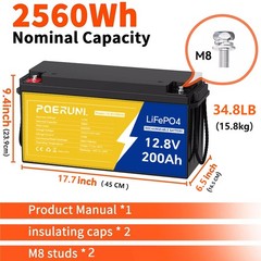 12V 200Ah LiFePO4 Lithium Battery Deep Cycle Built-in BMS for Solar RV Off-Grid