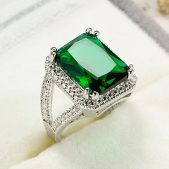 Vsoruln Emerald Halo 925 Sterling Silver Emerald Ring Cocktail Rings Square Cut