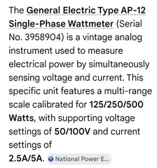 Vintage -General Electric Single Phase Watt Meter, Type AP-12