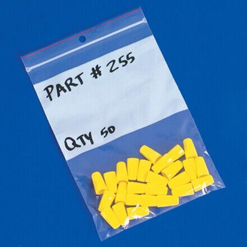 Resealable Poly Bag with White Block Label and Hang Hole 3″ x 4″ 1000 Pack 4 Mil
