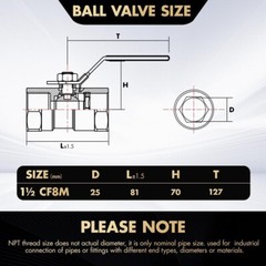 1-Piece 11/2″ Ball Valve Full Port,316 Stainless Steel, 1000 WOG for Water 2PACK