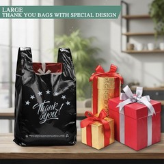 YoYoRain 1000 Count Black “Thank You” T-Shirt Bags – Reusable & Disposable Groce
