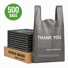 500ct Large T-Shirt Bags 11.5×6.5×21 – Heavy Duty Black Plastic Bags Large NEW