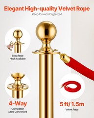 4-8 Pcs Gold Stanchion Post 2/3/4/6 Ropes/Belts Sand Injection Hollow Base