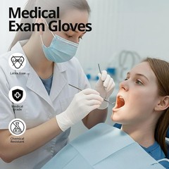 Disposable Nitrile Exam Gloves, 3-mil, Medium, Box of 100, White Nitrile Glov…
