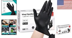 Black Vinyl Disposable Gloves, 4 Mil – Safe for Food & Latex Allergy – 100 Pack
