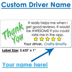 for Uber Eats Driver Thank You Stickers Please Rate Increase Tips CUSTOM NAME