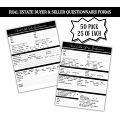 Real Estate Buyer Seller Questionnaire Agent Forms Open House 50 Pack