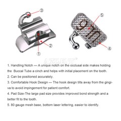 AZDENT Dental Orthodontic Bondable Buccal Tubes MBT/Roth 022 1st Molar Non-Conv
