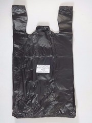 500 Qty. Plastic T-Shirt Shopping Bags 1/6 Black with Handles 11.5″ x 6.5″ x 22″