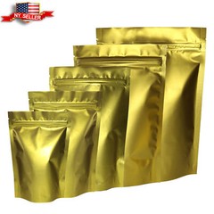 100 PCS Double-Sided Matte Gold Stand Up Aluminum Metallized Foil Zipper Bags
