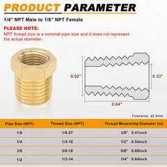 4Pcs Heavy Duty 1/4 NPT Male Thread to 1/8 NPT Female Thread Brass Reducer Hex B