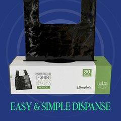 Black Plastic T-Shirt Bags with Handles – 80 Count – 12″X7″X22″ – 1.2 Mil – Groc