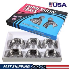 Metal Dental Impression Trays set Perforated Upper & Lower Denture Edentulous