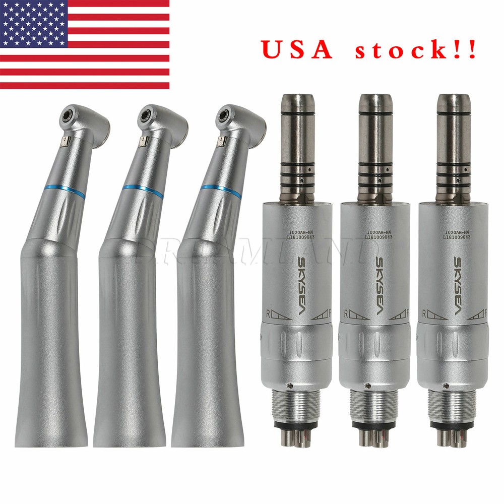 3*Dental Slow Speed Handpiece Internal Spray Contra Angle & Air Motor Kit 4 Hole