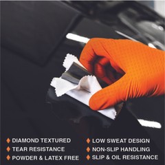 Heavy Duty Industrial Orange Nitrile Gloves with Raised Diamond Texture, 8-mil