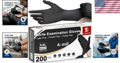 Hypoallergenic Black Nitrile Gloves – 4 Mil Disposable, Waterproof, Large Size