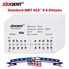 10x SANDENT Dental Orthodontics Brackets Brace Standard MBT 0.022″ Hooks 3-4-5