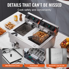 VEVOR Commercial Electric Deep Fryer Countertop Fryer 3000W Dual Tank 2x11Qt/11L