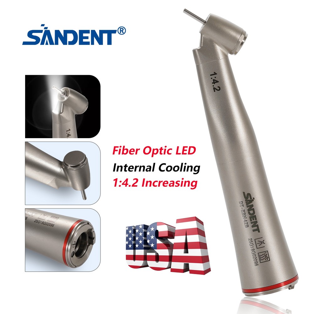 Dental LED Handpiece 1:4.2 Contra Angle 45° LED Fiber Optic Turbine Inner UPS