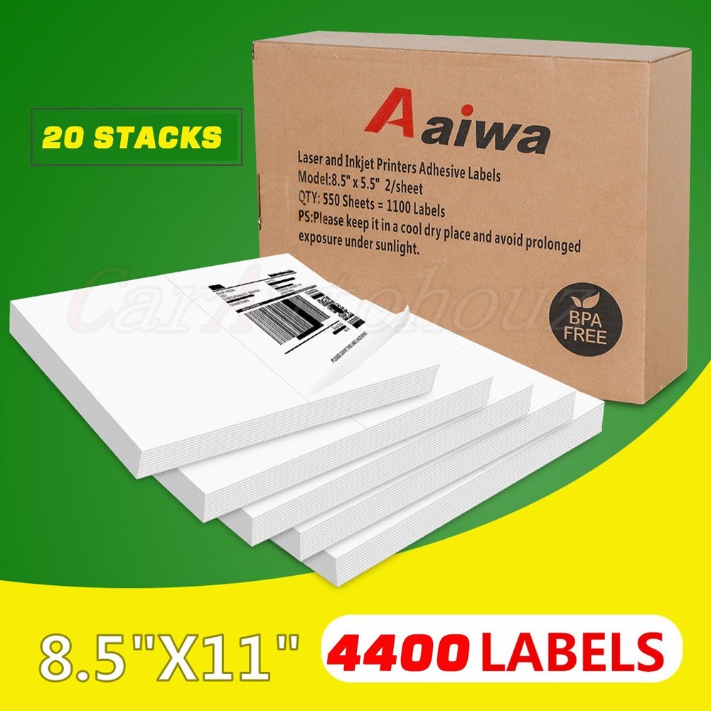 1000-4000 Premium 8.5X 5.5″ Half Sheet Self Adhesive Shipping Labels 2 Per Sheet
