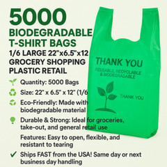 5000 Biodegradable T-Shirt Bags 1/6 Large 22″x6.5″x12″ Grocery Shopping Plastic