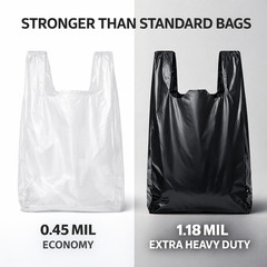 Bags 1/6 21 x 6.5 x 11.5 Extra Heavy Duty 1.18 Mil BLACK T-Shirt Plastic Grocery