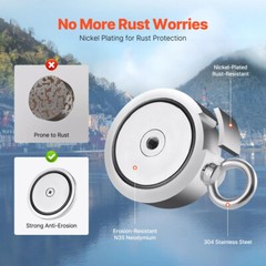 Magnet Fishing Kit 1200lbs Pulling Double Sided Fishing Magnet 2.64″ Dia