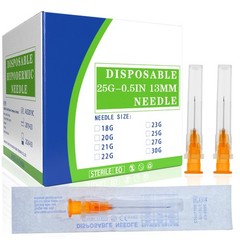 100Pack 25 Gauge 1/2 Inch Lab Needdles, Disposable Luer 25G-1/2”, 100 Pack