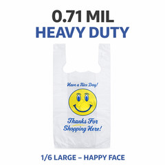 Bags Heavy Duty 1/6 21 x 6.5 x 11.5 Happy Face T-Shirt Plastic Grocery Shopping