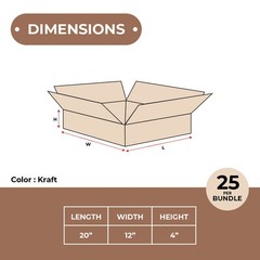 20 x 12 x 4″ Flat Corrugated Boxes, ECT-32 Brown Shipping/Moving Boxes 25/Bundle