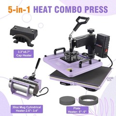 12×15 Inch, 360° Swing Away 5 in 1 Heat Transfer Machine, Multifunctional Hea…