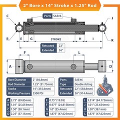 2×14 Hydraulic Cylinder- 2″ Bore, 14″ Stroke Welded Cross Tube Cylinder (new)