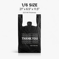 Black 1/6 Thank You T-Shirt Plastic Bags 21×6.5×11.5 0.51 Mil