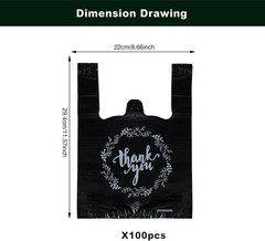 TOSPARTY 100PCS Black Thank You T-Shirt Bags Plastic Bulk T-shirt